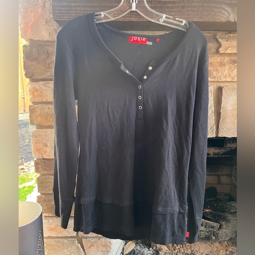 Natori Josie Cozy Black Long Sleeve Women's Top Small